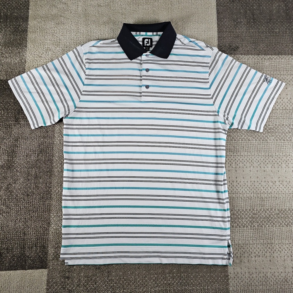 FootJoy Shirt Mens L Blue/White Striped Performance Golf Polo Casual Stretch